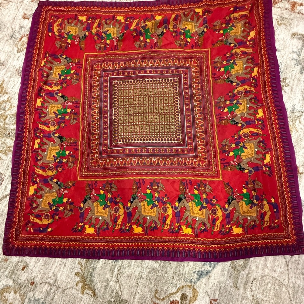 VTG Oscar De La Renta Vibrant Red Tapestry with Elephant Motif - Picture 2 of 13